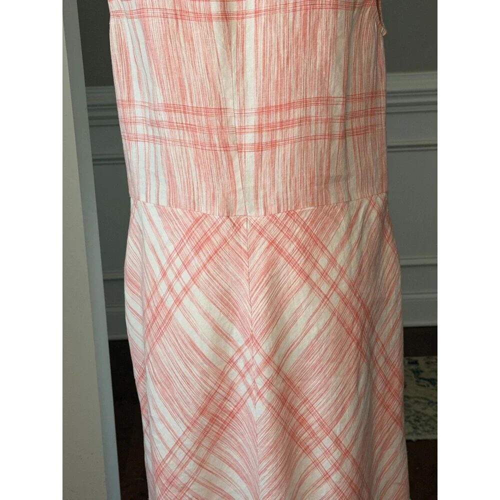 J Jill Love Linen maxi Plaid Dress Pink /white Sleeveless a-line Large Tall - Picture 6 of 8